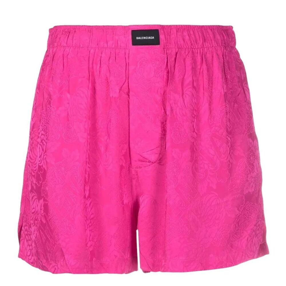 Balenciaga Homewear 2022 Pink Silky Logo Patch High-Waisted Mini Boxer Shorts M